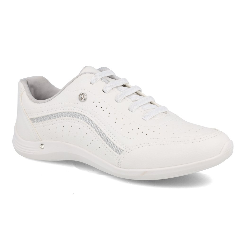 Tênis Kolosh feminino branco casual vista lateral direita com cadarços brancos