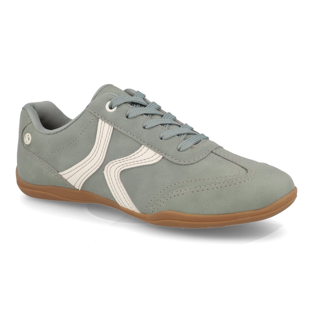 Tênis casual feminino Kolosh Manjericão em verde com detalhes creme, vista frontal direita